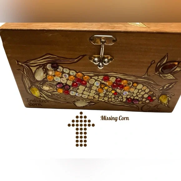 Vintage Enid Collins Texas Indian Corn Wood Box Purse Signed Mirror Inside - Picture 8 of 16